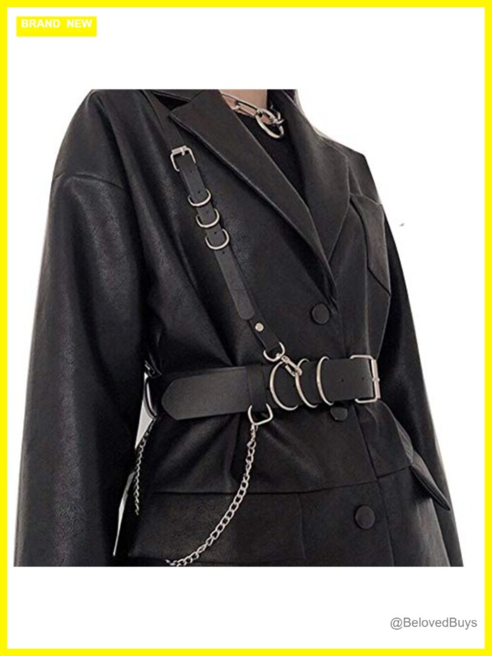 Punk Harness Belt with Chains Faux Leather Waist Body Belt Women Ladies